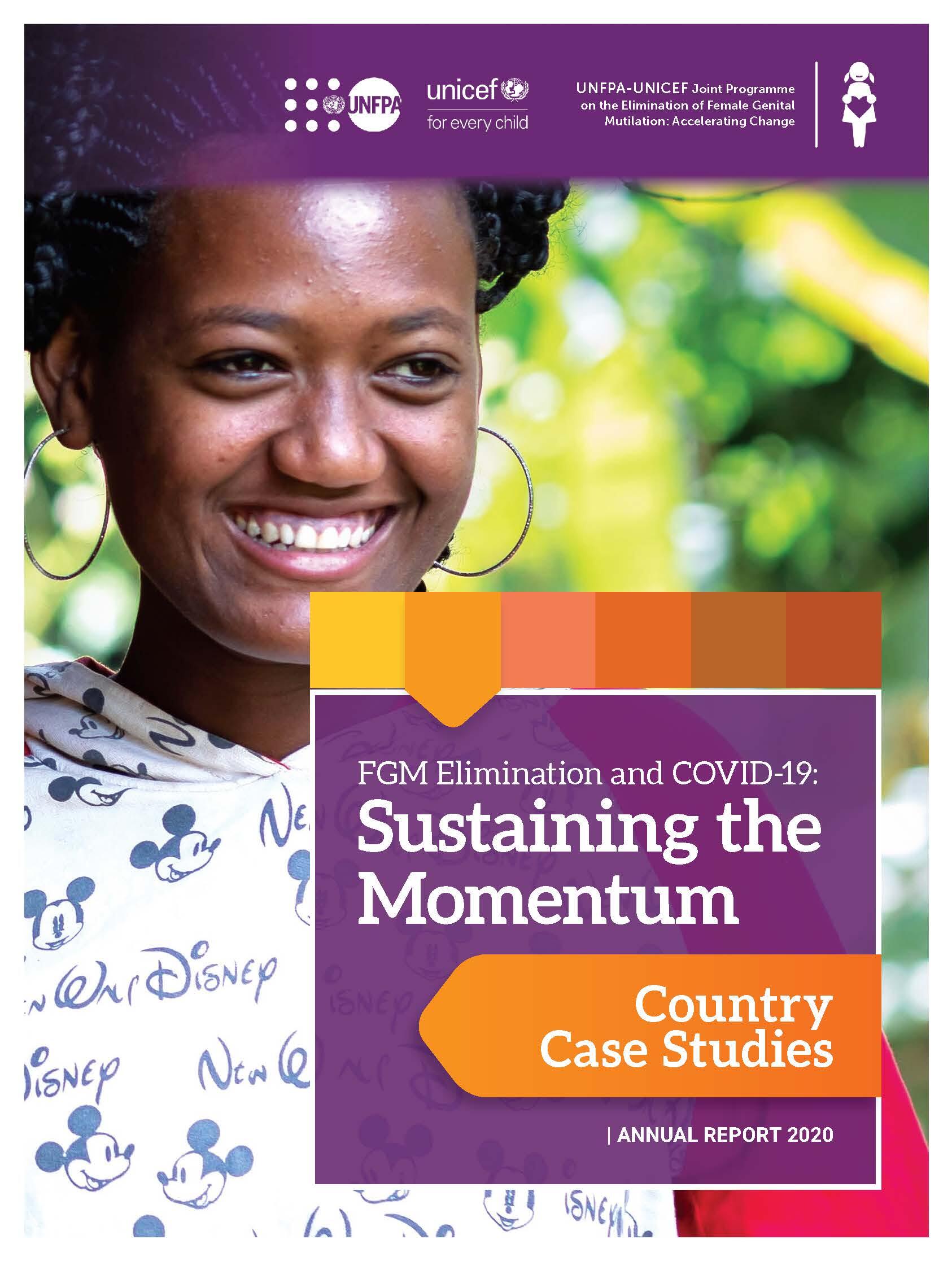 Woman smiling on FGM 2020 report cover