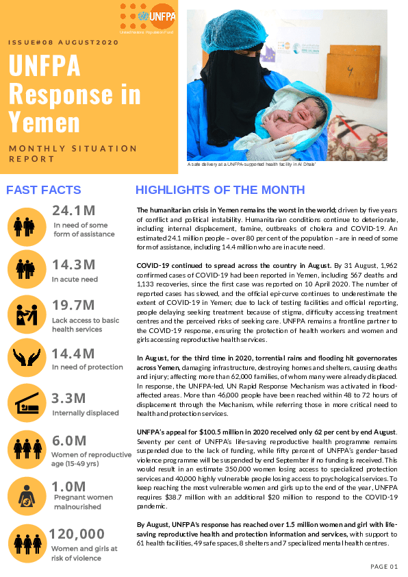 UNFPA Response in Yemen Monthly Situation Report #08 – August 2020