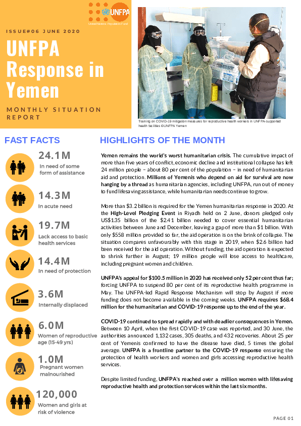 UNFPA Response in Yemen Monthly Situation Report #06 – June 2020