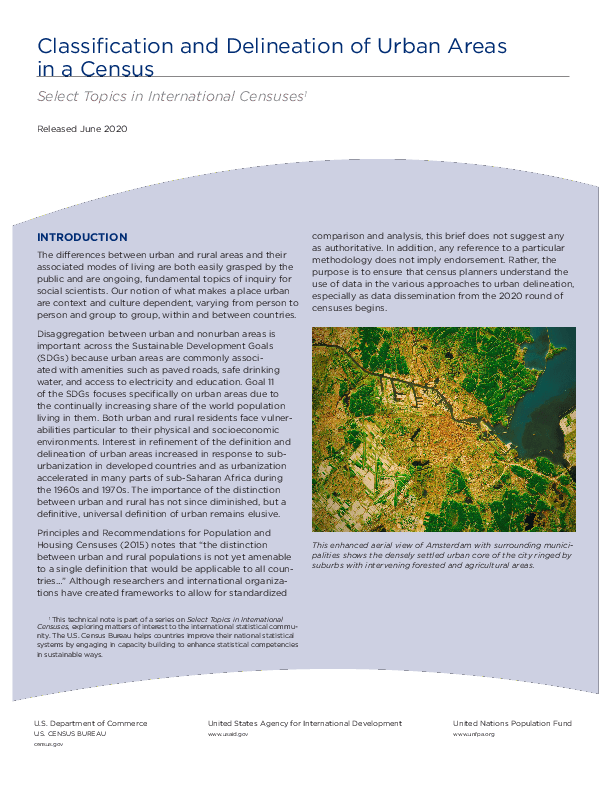 Classification and Delineation of Urban Areas in a Census