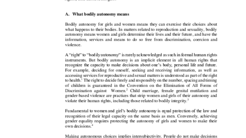 Bodily autonomy: a cornerstone for achieving gender equality and universal access to sexual and reproductive health and rights 