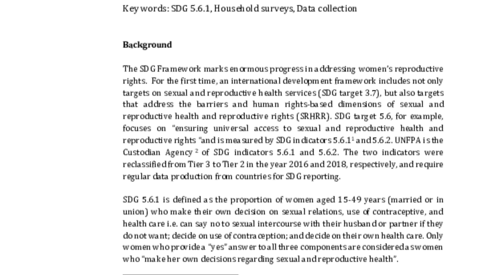 Guidelines on Collecting Data for SDG Indicator 5.6.1 in National Household Surveys