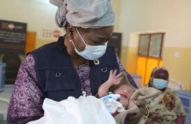 Dr. Natalia Kanem visits patient in Sudan